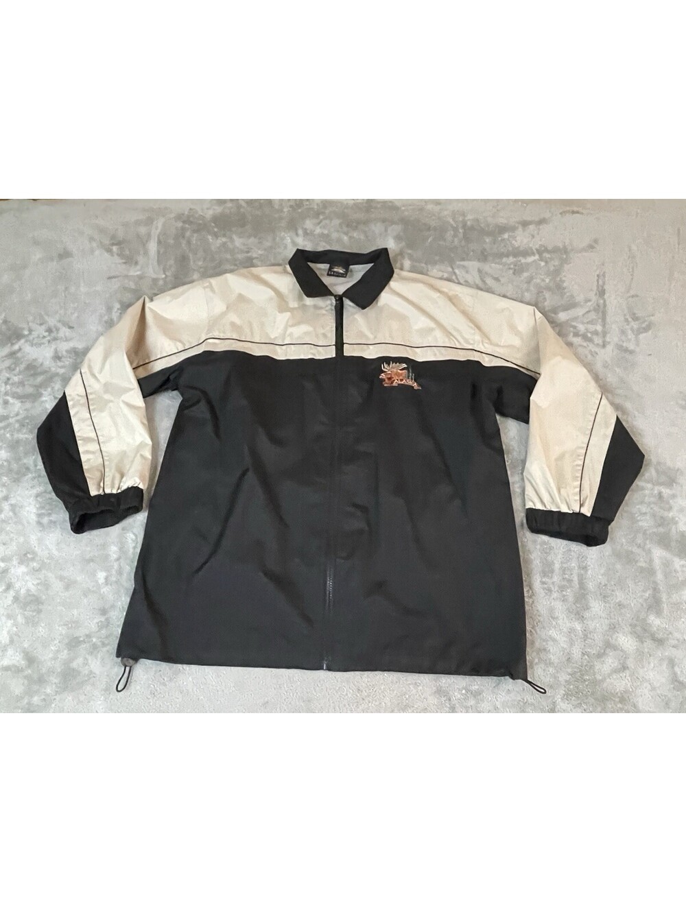 Prairie Mountain Alaska Windbreaker Jacket Black Beige Moose Embroidery Men's M